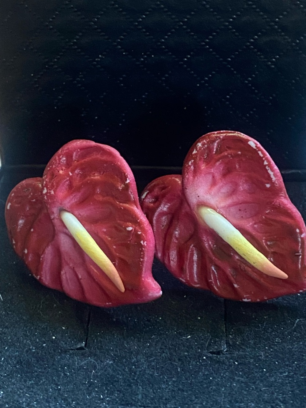 Vintage Red Anthurium Flower Clip On Earrings